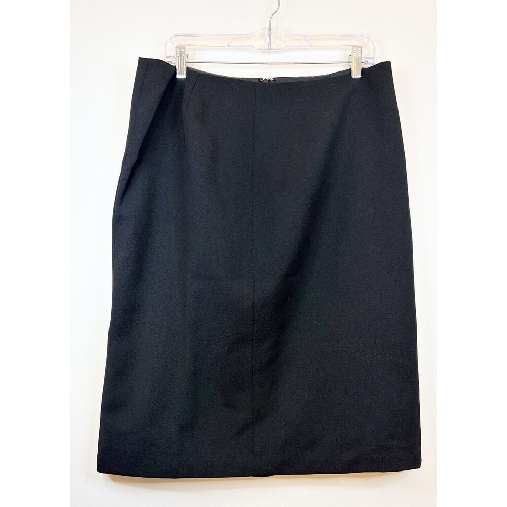 LAUREN RALPH LAUREN Black Wool A-Line Knee Length Skirt Womens 12 Ruffle Career